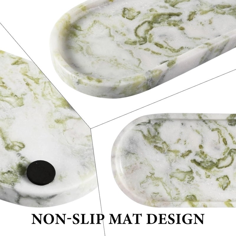 Koville Marble Vanity Tray for Bathroom Countertop, Green Marble Bathroom Tray Perfume Trays for Dresser, Stone Jewelry Dish Stone Trays for Kitchen Counter, Candle Holder for Home Decor - Image 4